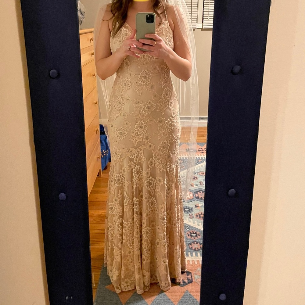 Sue Wong Taupe Gown/Wedding Dress